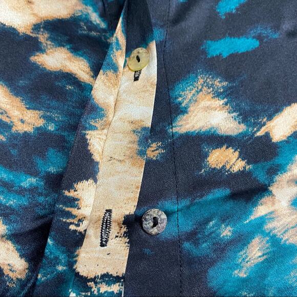 Johnny Was Silk Shirt Button Front Long Sleeve Top Shadow Voyager Tunic Medium - Picture 8 of 8